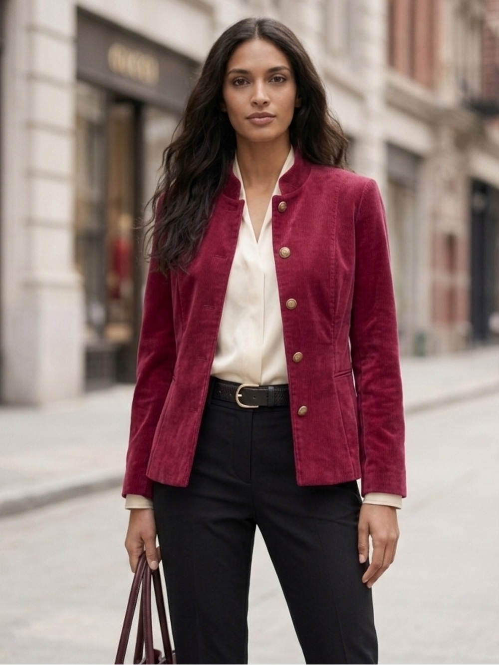 LAURA Vintage Victorian Velvet Fitted Blazer Burgundy size 8 Stand Collar EUC